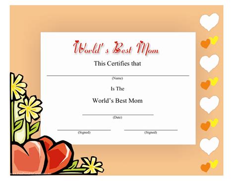 Best Mom Certificate Template